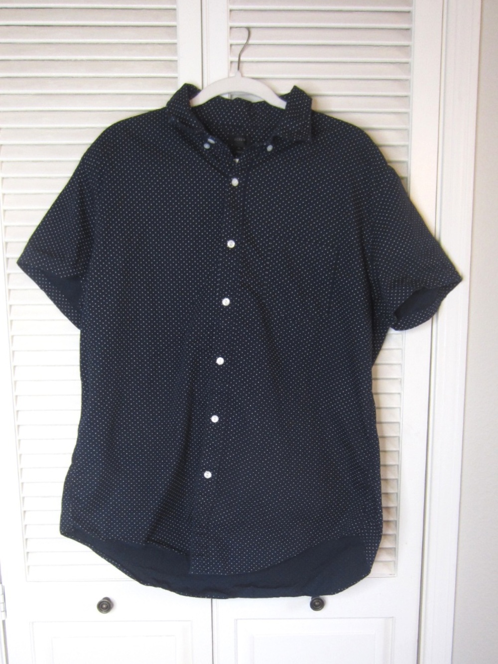 J. Crew Navy blue with white small polka dots button shirt - Size XL
